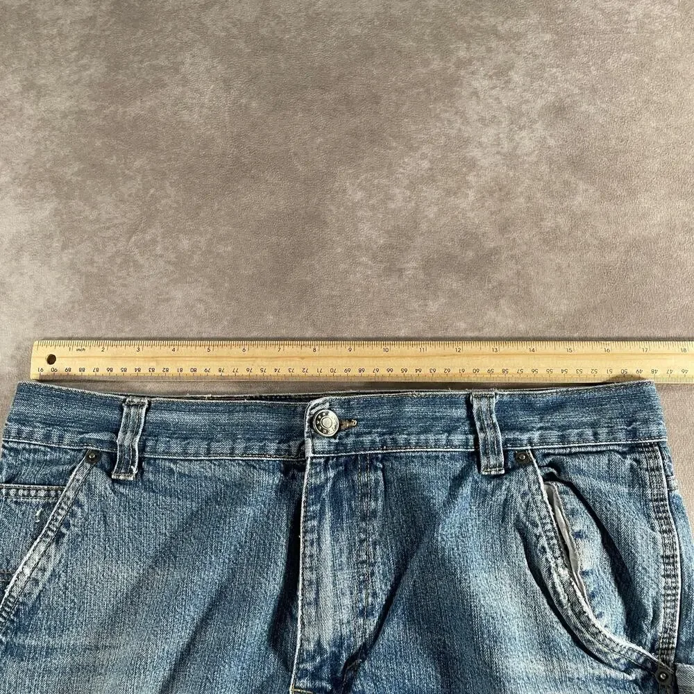 Vintage 00s Basic Editions Men's Waist 34 Denim Jean Shorts Carpenter Light Wash